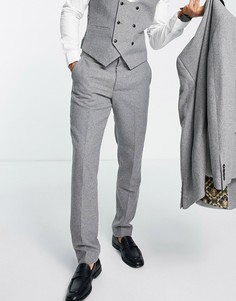 Свадебные брюки узкого кроя из твида с добавлением шерсти Harry Brown-Серый