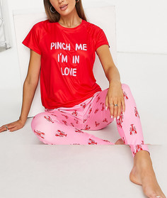 Розово-красный пижамный комплект с леггинсами и принтом лобстеров Loungeable Valentines-Розовый цвет