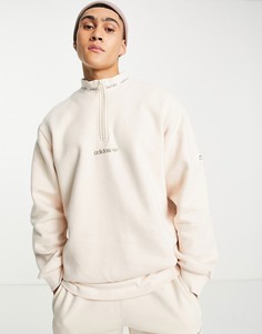 Бежевый премиум-свитшот с нашивкой на рукаве и молнией 1/4 adidas Originals Trefoil Linear-Светло-бежевый цвет