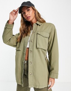 Легкая куртка-рубашка цвета хаки в утилитарном стиле с поясом Topshop-Зеленый цвет
