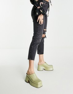 Мюли с квадратным носком на каблуке лаймового цвета Topshop France-Зеленый цвет