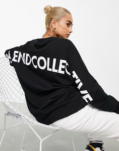 Черный oversized-лонгслив с логотипом на спине ASOS Weekend Collective-Голубой