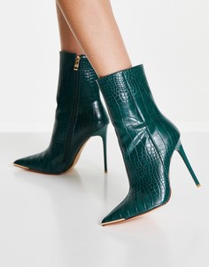 Зеленые ботинки на каблуке с эффектом крокодиловой кожи Simmi London-Зеленый цвет