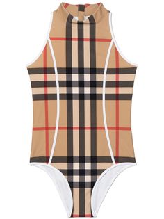 Burberry Kids купальник в клетку с молнией