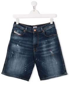 Diesel Kids джинсовые шорты с эффектом потертости