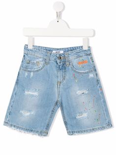 MSGM Kids джинсовые шорты с эффектом разбрызганной краски