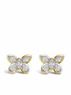Pragnell серьги-гвоздики Butterfly из желтого золота с бриллиантами