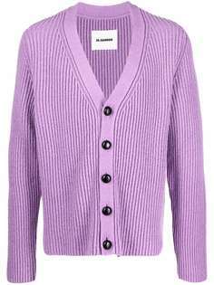 Jil Sander кардиган в рубчик с V-образным вырезом