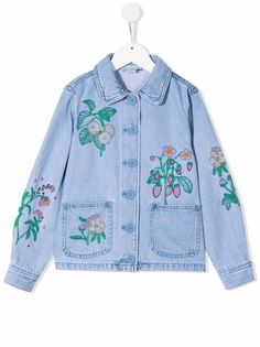 Stella McCartney Kids джинсовая куртка с цветочной вышивкой