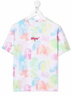 MSGM Kids футболка с принтом тай-дай и вышитым логотипом