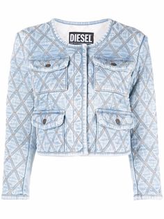 Diesel укороченная джинсовая куртка с узором аргайл