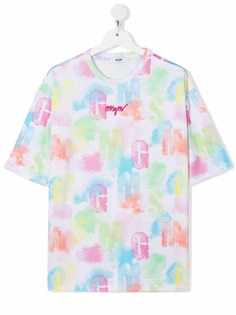 MSGM Kids футболка с принтом тай-дай и вышитым логотипом