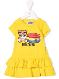 Moschino Kids платье-футболка с оборками и принтом Teddy Bear