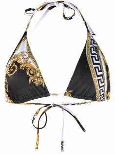 Versace лиф бикини с вырезом халтер и принтом Barocco