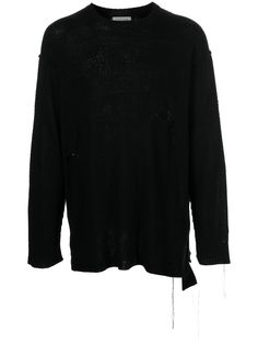 Yohji Yamamoto джемпер с круглым вырезом и эффектом потертости