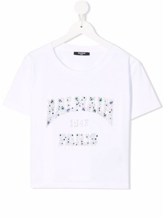 Balmain Kids футболка с логотипом из страз