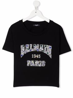 Balmain Kids футболка с логотипом из страз
