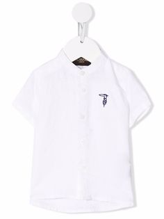 TRUSSARDI JUNIOR льняная рубашка с вышитым логотипом
