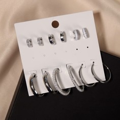 Серьги-кольца набор 6 пар NO Brand
