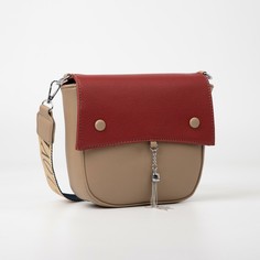 Сумка-мессенджер, отдел на клапане, наружный карман, длинный ремень, цвет коричневый/бордовый NO Brand