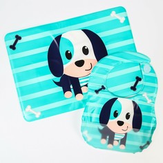 Набор для кормления, 2 предмета: нагрудник непромокаемый, коврик для кормления, цвет синий NO Brand