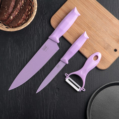 Набор ножей с антиналипающим покрытием grape, керамическая овощечистка, цвет фиолетовый NO Brand