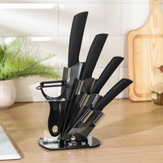 Набор ножей black, 5 предметов, на подставке, цвет чёрный NO Brand