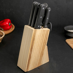 Набор кухонный на подставке, 7 предметов: ножи 20 см, 26 см, 28 см, 28 см, 28 см, ножницы 21,5, мусат 28 см, цвет чёрный NO Brand