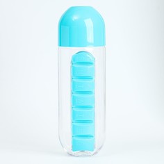 Бутылка для воды 700 мл, с таблетницей, голубой NO Brand