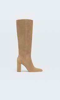 Stradivarius Кожаные Сапоги На Каблуке Бежевый 38