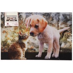 Коврик придверный, 40х60 см, прямоуг, резина, с коврол, Котенок и щенок, Samba, 24215