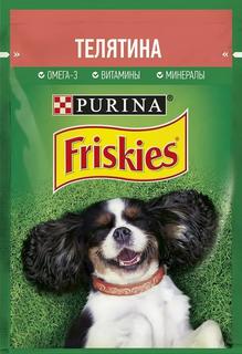 Влажный корм Friskies для взрослых собак, кусочки с телятиной в подливе, 85гр