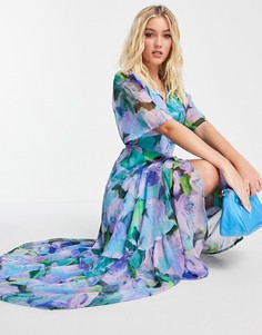 Голубое платье макси с цветочным принтом Hope & Ivy Everleigh-Голубой