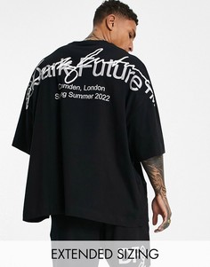 Oversized-футболка черного цвета с большим принтом наложенных логотипов на спине от комплекта ASOS Dark Future-Черный