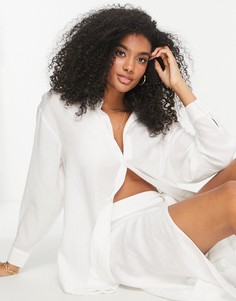 Пляжная рубашка кремового цвета в стиле oversized из жатой ткани Rhythm-Белый