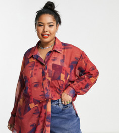 Прозрачная oversized-рубашка с принтом лиц ASOS DESIGN Curve-Разноцветный