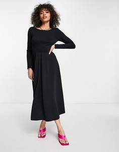 Приталенное платье мидакси черного цвета со свободной юбкой Closet London-Черный