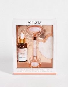 Набор с сывороткой с витамином C, массажным роллером и скребком для массажа гуаша из розового кварца Zoe Ayla-Разноцветный
