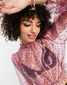Кроп-топ из органзы розового цвета с флокированным принтом в горошек Topshop-Розовый цвет