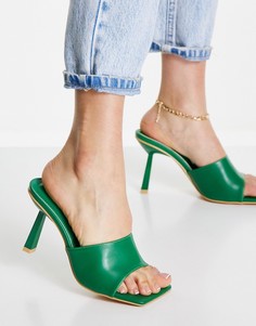 Шалфейно-зеленые мюли с квадратным носком и на каблуке Truffle Collection-Зеленый цвет