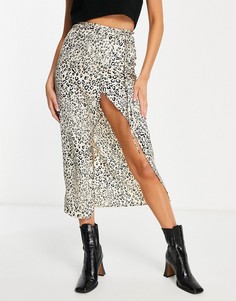 Бежевая юбка миди с запахом и леопардовым принтом Topshop-Светло-бежевый цвет