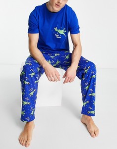 Пижамный комплект для дома с принтом динозавров ASOS DESIGN-Голубой