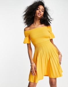 Желтое платье мини с оборками и открытыми плечами Ted Baker Criptum-Желтый