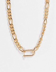Золотистое ожерелье-цепочка с искусственным жемчугом на застежке WFTW-Золотистый