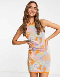 Платье мини с разноцветным пушистым цветочным узором ASOS DESIGN-Разноцветный