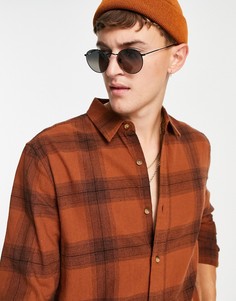 Легкая хлопковая рубашка коричневого цвета в клетку Topman-Коричневый цвет