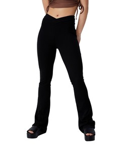 Расклешенные брюки из трикотажа с заниженной талией и V-образным вырезом спереди Cotton:On-Черный цвет