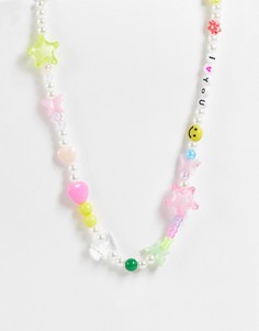 Разноцветное ожерелье с надписью "I heart you" из бусин Pieces-Золотистый