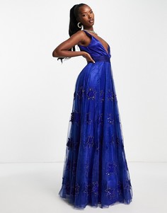 Платье макси кобальтового цвета с декоративной отделкой и V-образным вырезом A Star Is Born-Голубой