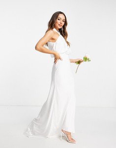 Свадебное платье макси цвета слоновой кости со сборками и завязками на шее ASOS EDITION Valentina-Белый